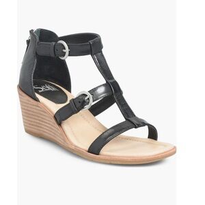 Sofft Black T-Strap Wedge Sandals